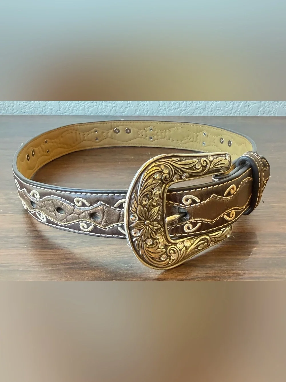 Ariat Brown Leather Kids Western Belt with Ornate Silver Buckle 22
